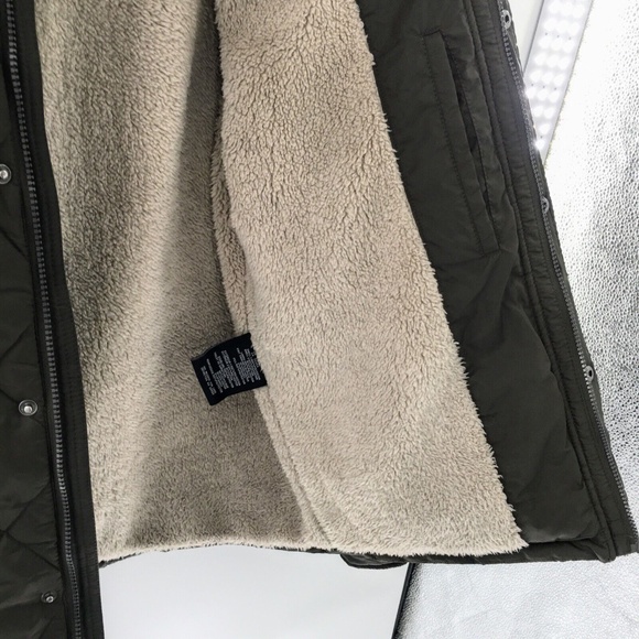 Cole Haan Mens Field Jacket Olive Green Quilted Sherpa Lined Zip Snap Front Sz S - Picture 12 of 15
